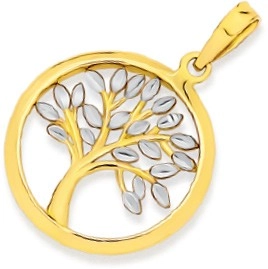 9ct Gold Two Tone Tree of Life Circle Pendant