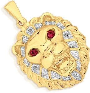 9ct Two Tone Gold Diamond Men's Created Ruby Pendant