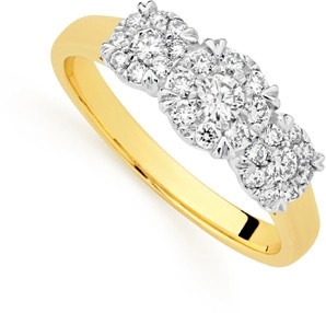 9ct Two Tone Gold Diamond Trilogy Ring