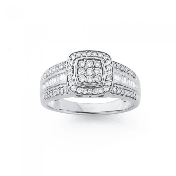 9ct White Gold Diamond Cushion Ring