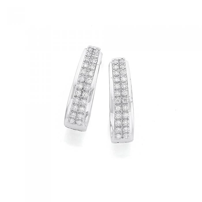 9ct White Gold Diamond Huggie Earrings