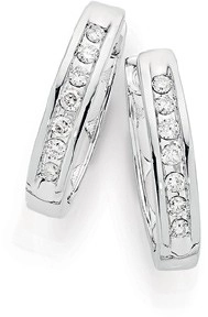 9ct White Gold Diamond Huggie Earrings