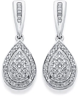 9ct White Gold Diamond Pear Drop Earrings