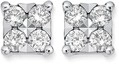 9ct White Gold Diamond Square Look Stud Earrings