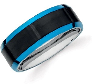 Steel Blue Bevel with Black Centre Men's Ring