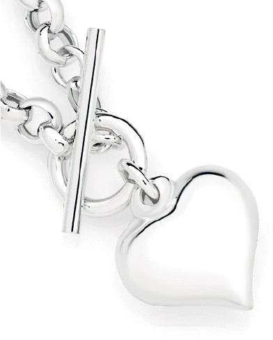 Sterling Silver 19cm Belcher Puff Heart Fob Bracelet