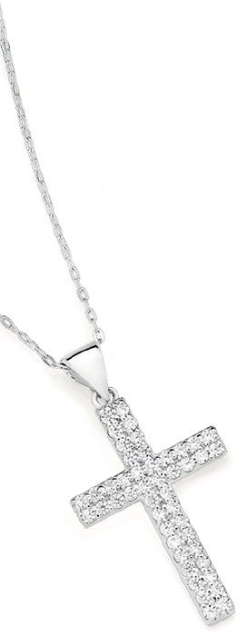 Sterling Silver 25mm Pave Cubic Zirconia Square End Cross Pendant