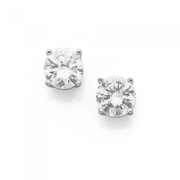 Sterling Silver 8mm Cubic Zirconia Studs With Scroll Work