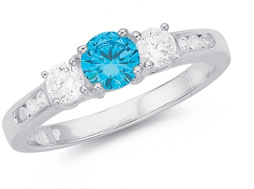 Sterling Silver Blue Cubic Zirconia Dress Ring