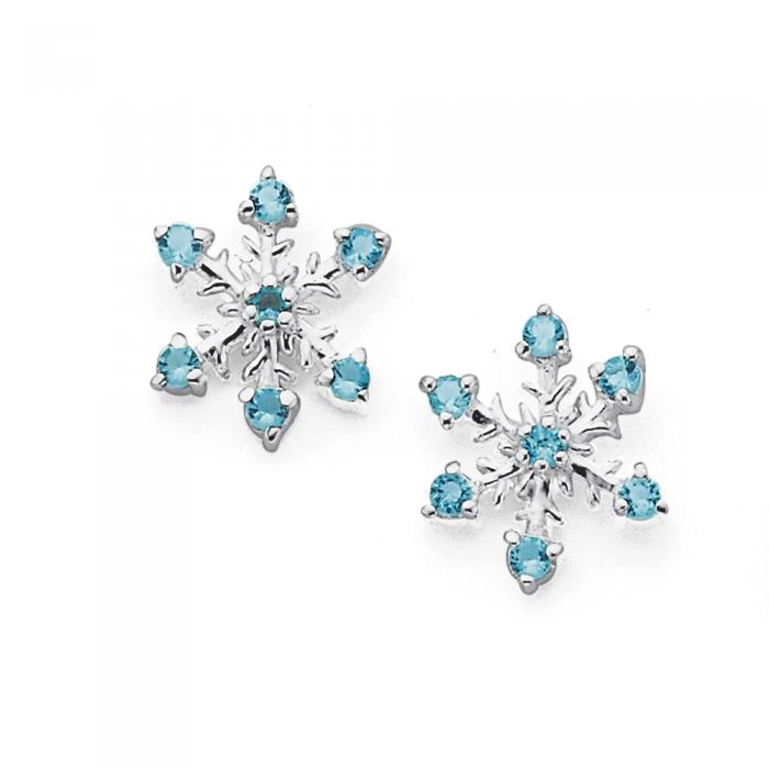 Sterling Silver Blue Cubic Zirconia Snowflake Studs