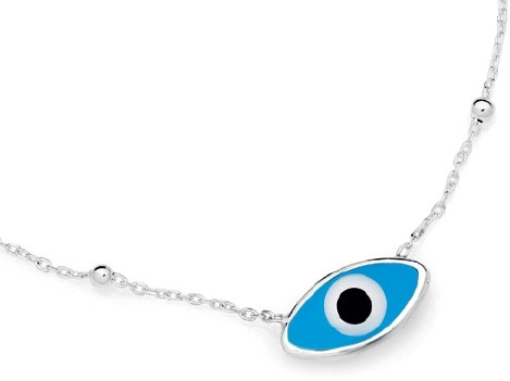 Sterling Silver Blue Evil Eye Pendant w 42cm+Ext Chain