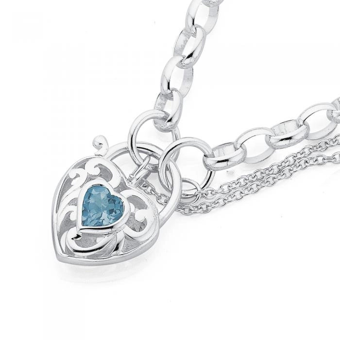 Sterling Silver Blue Topaz Padlock Bracelet