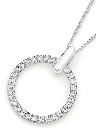 Sterling Silver Cubic Zirconia Circle on Bar Pendant