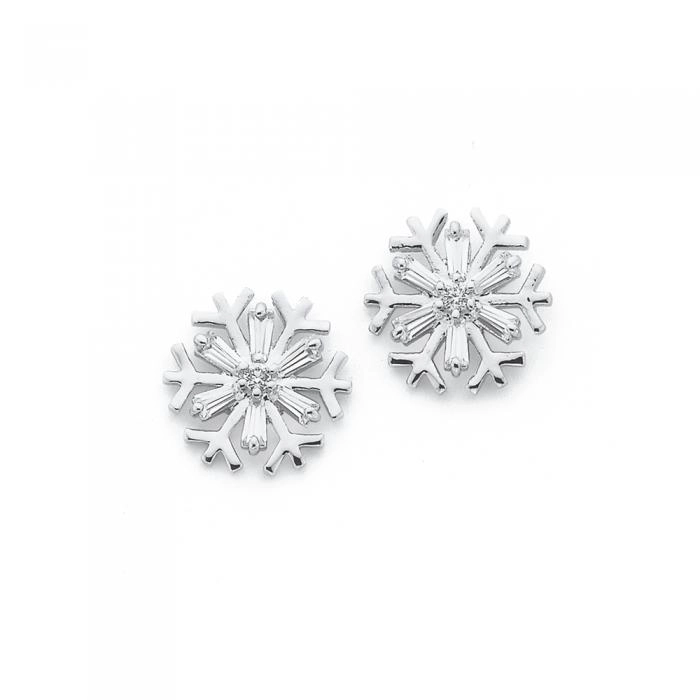 Sterling Silver Cubic Zirconia Fancy Snowflake Earrings