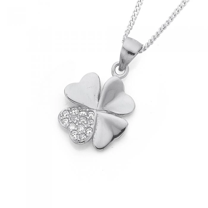 Sterling Silver Cubic Zirconia Four Leaf Clover Pendant