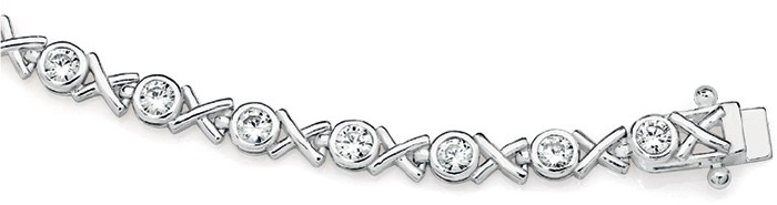 Sterling Silver Cubic Zirconia Hugs and Kisses Bracelet