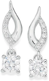 Sterling Silver Cubic Zirconia Open Loop Drop Earrings