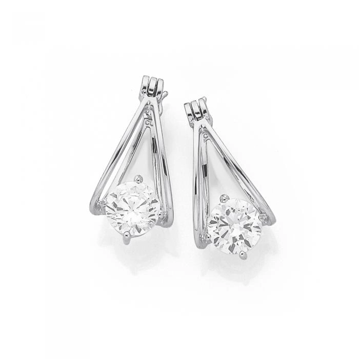 Sterling Silver DBL Loop Suspended Cubic Zirconia Earrings