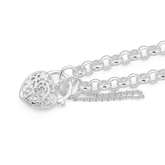 Sterling Silver Filigree Belcher Padlock Bracelet