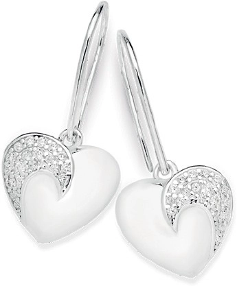 Sterling Silver Half Plain Half Cubic Zirconia Heart Hook Earrings