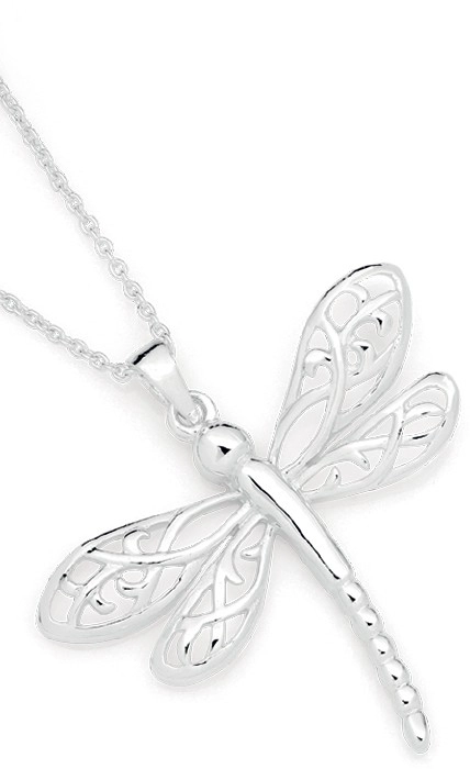 Sterling Silver Large Scroll Wing Dragonfly Pendant