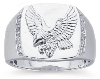 Sterling Silver Men's Cubic Zirconia Eagle Signet Ring