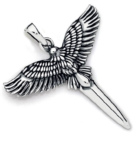 Sterling Silver Men's Oxidised Eagle & Dagger Pendant