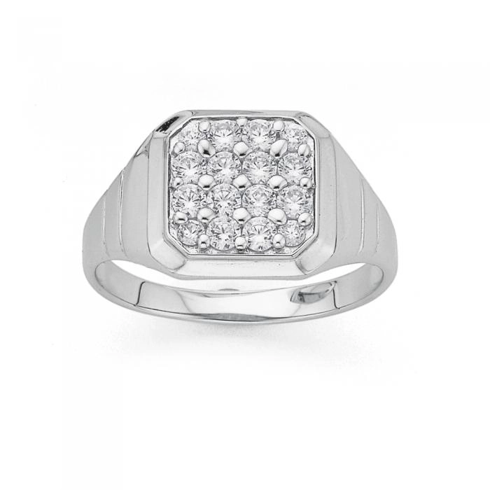 Sterling Silver Men's Square Cubic Zirconia Ring