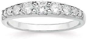 Sterling Silver Nine Round Cubic Zirconia Tapered Anniversary Ring