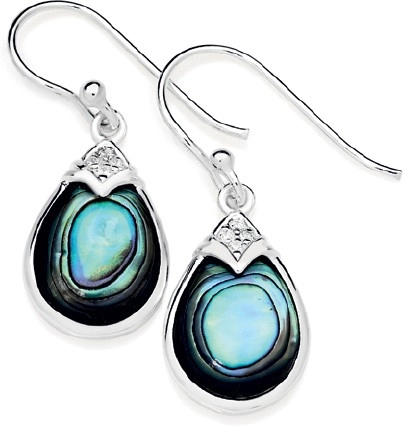 Sterling Silver Paua Shell and Cubic Zirconia Earrings