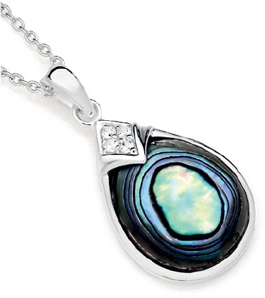 Sterling Silver Paua Shell and Cubic Zirconia Pendant