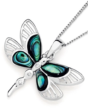 Sterling Silver Paua Shell Dragonfly Pendant