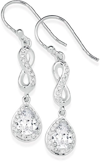 Sterling Silver Pear Cubic Zirconia Drop Earrings