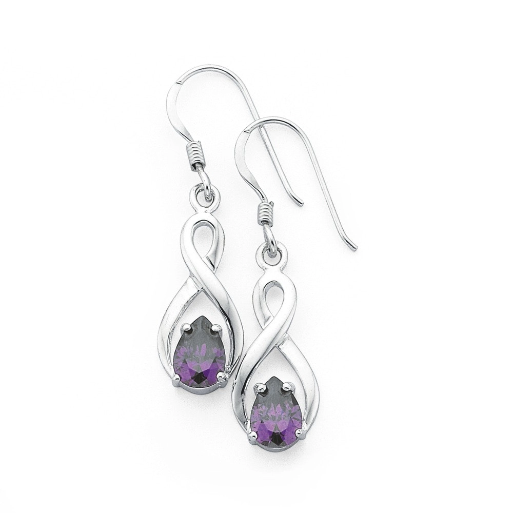 Sterling Silver Pear Violet Cubic Zirconia Drop Earrings