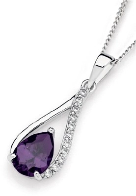 Sterling Silver Pear Violet Cubic Zirconia Loop Pendant