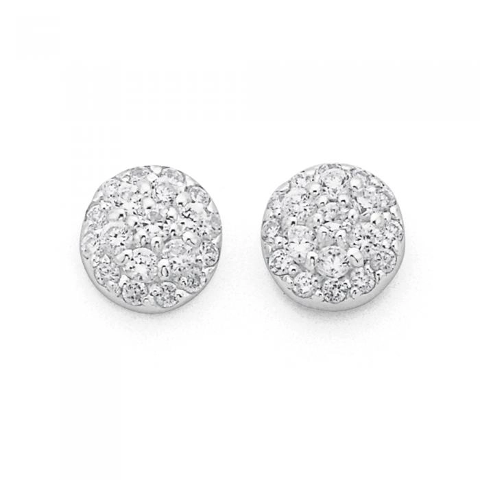 Sterling Silver Round Cubic Zirconia Pave Studs