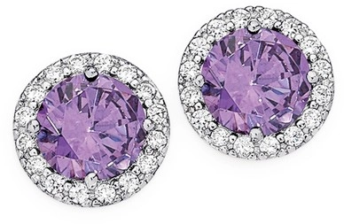 Sterling Silver Violet Cubic Zirconia Cluster Earrings