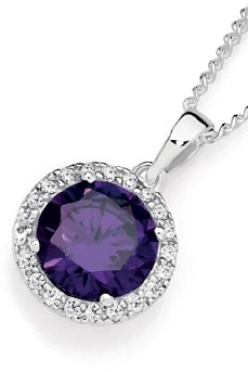 Sterling Silver Violet Cubic Zirconia Cluster Pendant