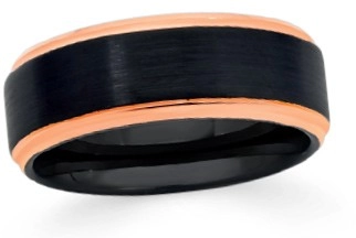 Tungsten Carbide Men's Matte Black with Rose Gold Plate Edges Ring