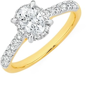 18ct Gold Diamond Oval Solitaire Framed Ring