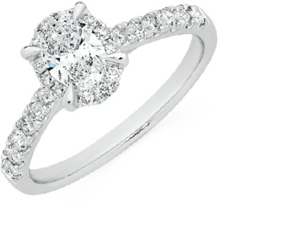 18ct White Gold Oval Solitaire Framed Ring