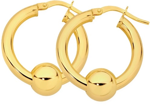 9ct Gold 15mm Hoop Earrings with Sliding 8mm Ball