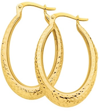 9ct Gold 15mm Tapered Diamond-Cut Creole Earrings