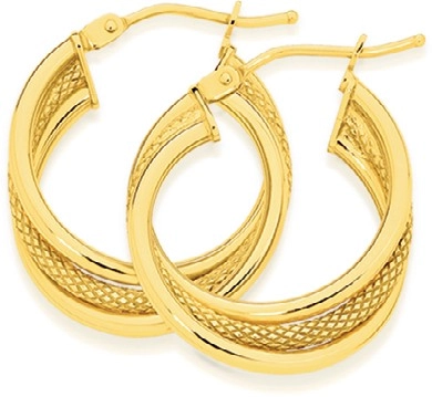 9ct Gold 15mm Triple Hoop Earrings