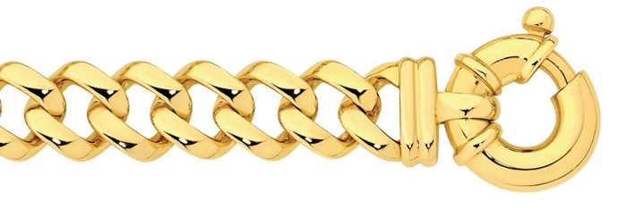 9ct Gold 19cm Solid Square Curb Link Bolt Ring Bracelet