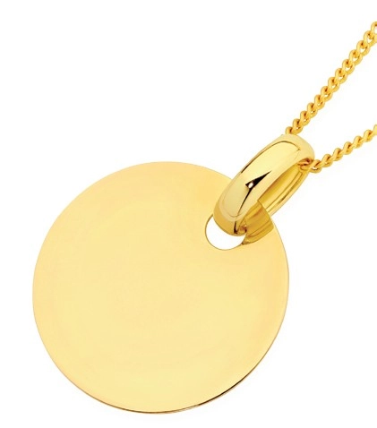 9ct Gold 20mm Round Disc Pendant