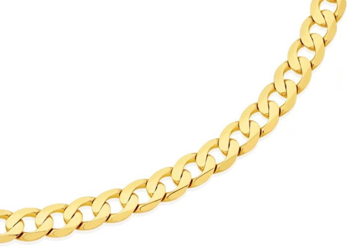 9ct Gold 55cm Solid Bevelled Curb Gents Chain