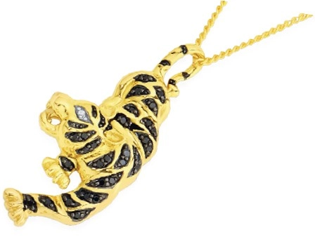 9ct Gold Black Diamond Stripes Tiger Gents Pendant