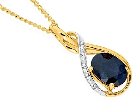 9ct Gold Black Sapphire & Diamond Pendant