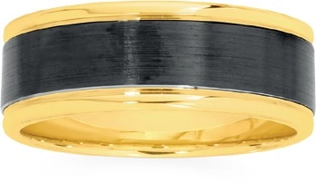 9ct Gold & Black Zirconium Gents Ring